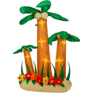 Palmen Deko Standfigur selbstaufblasend LED Palmen Set 240cm von innen beleuchtet mit Ventilator braun-grün