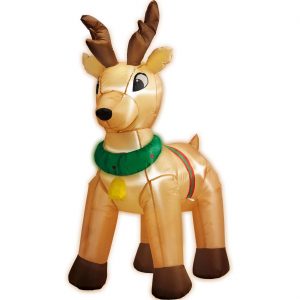Weihnachts Deko Standfigur selbstaufblasend LED Rentier stehend 122cm von innen beleuchtet mit Ventilator braun-grün