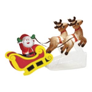 Weihnachts Deko Standfigur selbstaufblasend LED Weihnachtsmann Schlitten Rentiere 210cm beleuchtet Ventil. rot-bunt