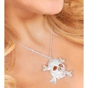 Schädel gekreuzte Knochen Halskette mit Anhänger auch für Punks oder Piraten filigran silber