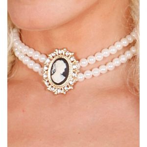 Edelleute Vintage / Gothic Halskette Collier Cameedame Gemme mit Perlen weiß-gold