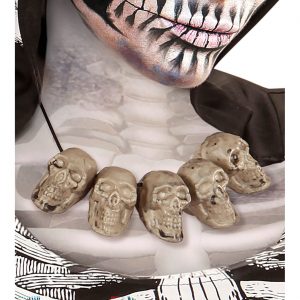 Schädel bleich Halskette Collier aufgereihte Schädel aus Kunststoff an Textilband schwarz-weiß