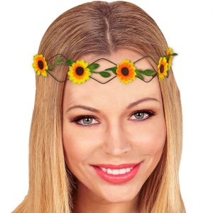 Blumen Sonnenblumen Haarkranz Blumenkranz Stirnreif Haarband mit Blüten und Blättern gelb-grün