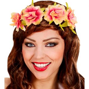 Blumen Haarkranz Blumenkranz Stirnband Haarband mit großen Blüten pink-grün