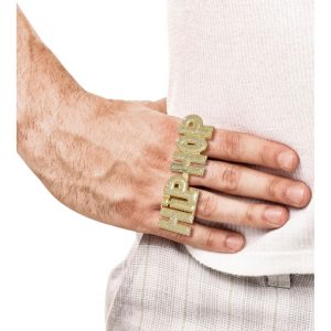 Hip Hop Ring extrabreit in Glitzeroptik gold