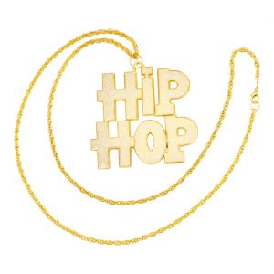 Hip Hop Halskette mit Anhänger in Glitzeroptik gold