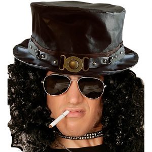 Steampunk / Rockstar Zylinderhut Lederoptik mit Schließe und Nieten schwarz-gold