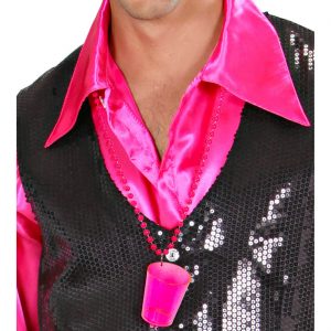 Halskette mit Shotglas Schnapsglas Shotbecher aus Kusntstoff einfarbig neonpink