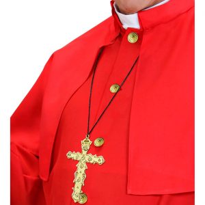 Kreuz Halskette mit Anhänger aus Kunststoff mit Textilhalsband gold-schwarz