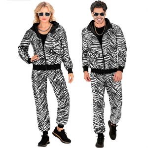80er Jahre Jogginganzug Kostüm Anzug mit Pimp Zebra Muster metallic schwarz-silber