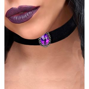 Edelleute Vintage / Gothic Halsband mit Stein Samtband mit gefasstem Stein schwarz-lila