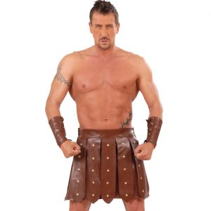 Gladiator Spartaner Rüstungsrock+Armschienenset in Lederoptik braun