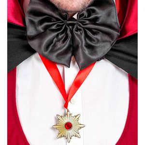 Edelhistorische / Vampir Halskette mit Anhänger Textilalsband auch Ehrenmedallie Abzeichen zu Uniformen gold-rot