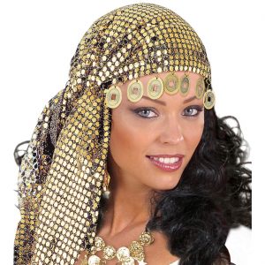 Orientalin Gipsy / Piratin Kopftuch / Schultertuch / Hüfttuch mit Münzen gold