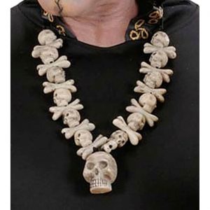 Schädel bleich Halskette Collier Schädel und Knochen aufgereiht aus Kunststoff beige-schwarz
