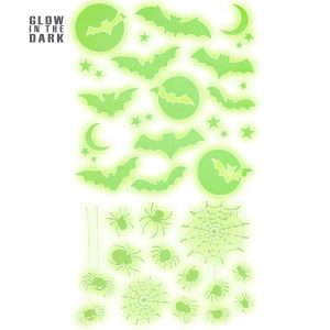 Spinnen Fledermäuse Deko Aufkleber Set Sticker im Dunkeln leuchtend UV-neonweiß