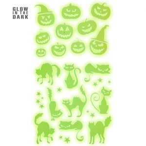 Kürbisse / Katzen Deko Aufkleber Set Sticker im Dunkeln leuchtend UV-neonweiß