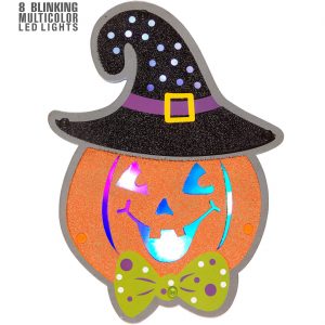 Kürbis Deko Wandbild mit LED mit Glitzer und bunten Lichtern 26x19cm bunt