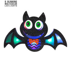 Fledermaus Deko Wandbild mit LED mit Glitzer und bunten Lichtern 28x17cm bunt