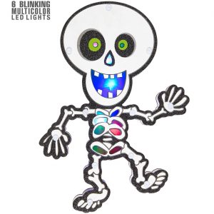 Skelett bleich Deko Wandbild mit LED mit Glitzer und bunten Lichtern 29x21cm bunt