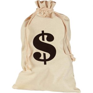 Geld Dollarzeichen Deko Sack Tasche Western oder Gangster Geldsack Wild West Bank 30x48cm beige-schwarz