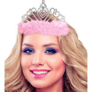 Prinzessin Edeldame Krone Diadem aus Kunststoff mit Marabu silber-rosa