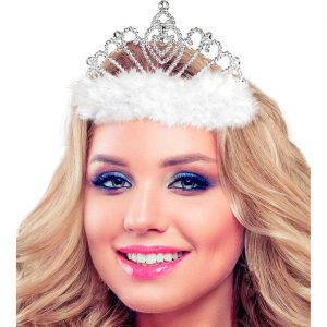 Prinzessin Edeldame Krone Diadem aus Kunststoff mit Marabu silber-weiß
