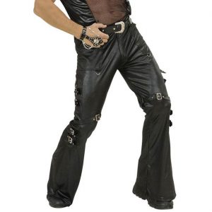 Biker Rocker Hose lang Lederoptik mit Schnallen schwarz