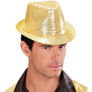 Trilbyhut schmale Krempe mit Pailletten Classic einfarbig gold