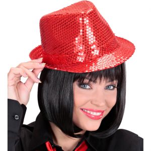 Trilbyhut schmale Krempe mit Pailletten Classic einfarbig rot