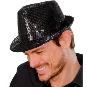 Trilbyhut schmale Krempe mit Pailletten Classic einfarbig schwarz