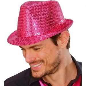 Trilbyhut schmale Krempe mit Pailletten Classic einfarbig pink