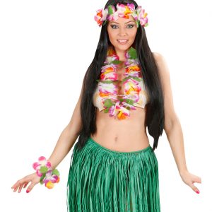 Hawaii / Blumen Halskette+Armband+Stirnband Set Hawaiikette Lei MAUI lila-gelb