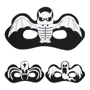 Halloween Dominomaske mit Eule oder Geist aus Moosgummi schwarz-weiß