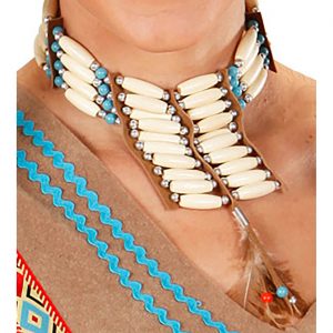 Hippie / Indianer Halsband Halskette aus Perlen Röhrenknochen und Leder Optik türkis beige-braun