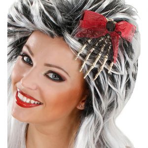 Skeletthand bleich Haarclip / Brosche Set mit Schleife aus Spitze beige-rot