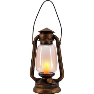 Grusel / Western Deko Laterne mit LED Antikoptik altgold mit flackerndem Licht auch für Zwerge gold-klar