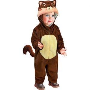 Eichhörnchen Kinderplüschkostüm Overall Plüsch Kapuze mit lustigem Gesicht braun-weiß