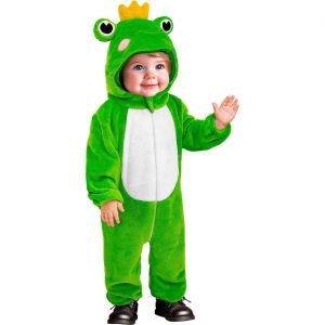 Wassertier Frosch Kinderplüschkostüm Overall Plüsch Kapuze mit lustigem Gesicht Froschkönig mit Krone grün