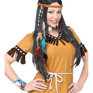 Hippie / Indianer Schmuck Set+Stirnband mit Federn in Lederoptik türkis-braun