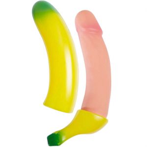 Lustiger Penis JGA Deko Scherzpistole Scherzartikel schießt Kunststoff Banane ab haut-gelb