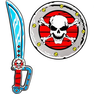 Piraten Schild+Schwert Set für Kinder aus Hartschaum mit Schädelmotiv silber-bunt