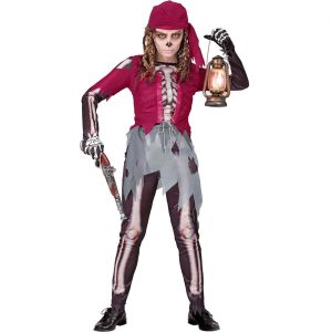 Skelett Piratin Kinderkostüm Kleid kurz mit Leggins Pirate Skeleton dunkelrot-schwarz